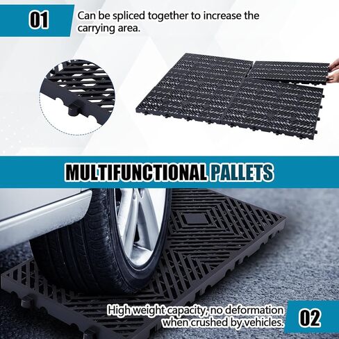 6 Pcs Plastic Pallets 23.6" x 11.8" x 1.18" Lightweight Moisture-Proof Waterproof Floor Pallet Breathable Grid Ventilation Storage Pad for Garages, Kitchen, Basement, Attic in Saudi Arabia