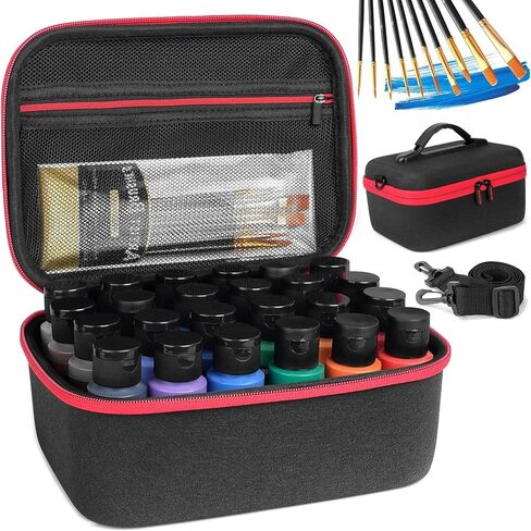 Acrylic Paint Storage Case for 42 Bottles(2 fl oz), Craft Paint Storage Paint Bottle Organizer,Art Supply Storage Hard Paint Box Organizer with Pocket for Paint Brushes,Palette Board & Painting Knives in Saudi Arabia