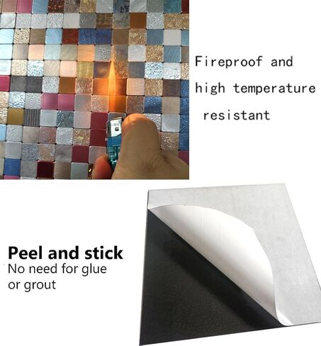 WEIMEISC 10 Sheets Peel and Stick Backsplash Tile for Kitchen, Self-Adhesive Mosaic Tile, Stick on Bathroom Vanities，Fireplace Décor, Laundry Table (Light Black, 10) in Kuwait
