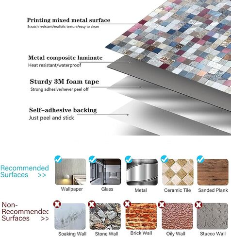 WEIMEISC 10 Sheets Peel and Stick Backsplash Tile for Kitchen, Self-Adhesive Mosaic Tile, Stick on Bathroom Vanities，Fireplace Décor, Laundry Table (Light Black, 10) in Kuwait