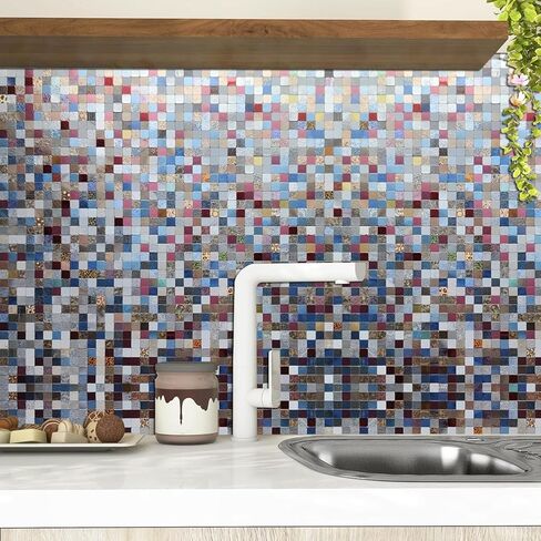 WEIMEISC 10 Sheets Peel and Stick Backsplash Tile for Kitchen, Self-Adhesive Mosaic Tile, Stick on Bathroom Vanities，Fireplace Décor, Laundry Table (Light Black, 10) in Kuwait