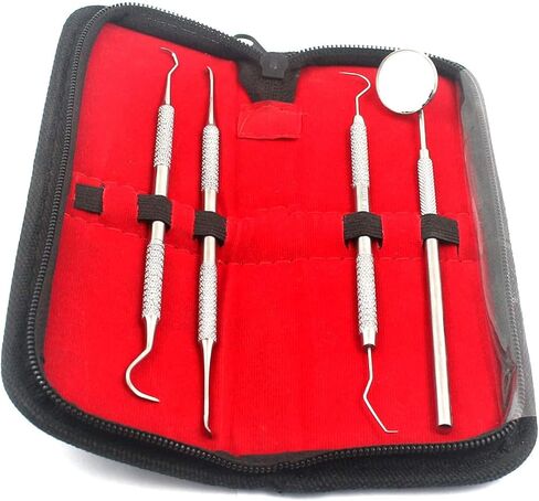 Dental Hygiene KIT - Calculus & Plaque Remover Set - Stainless Steel TARTER Scraper, Tooth Pick, Dental Scaler and Mouth Mirror.Dentist Home USE Tools New in Kuwait