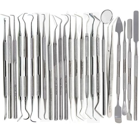 A2Z 24pc Dental Hygiene Kit - Calculus & Plaque Remover Dental Tool Set - Tarter Scraper, Tooth Picks Probes, Scalers & Mouth Mirror - O.R Grade Stainless Steel Dentist Oral Care Professional Tools in Saudi Arabia