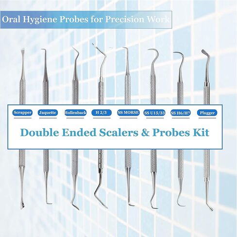 A2Z 24pc Dental Hygiene Kit - Calculus & Plaque Remover Dental Tool Set - Tarter Scraper, Tooth Picks Probes, Scalers & Mouth Mirror - O.R Grade Stainless Steel Dentist Oral Care Professional Tools in Saudi Arabia