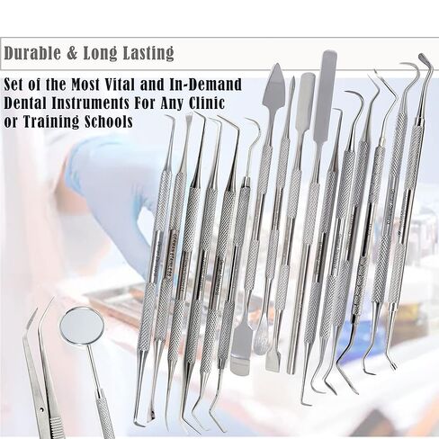 A2Z 24pc Dental Hygiene Kit - Calculus & Plaque Remover Dental Tool Set - Tarter Scraper, Tooth Picks Probes, Scalers & Mouth Mirror - O.R Grade Stainless Steel Dentist Oral Care Professional Tools in Saudi Arabia