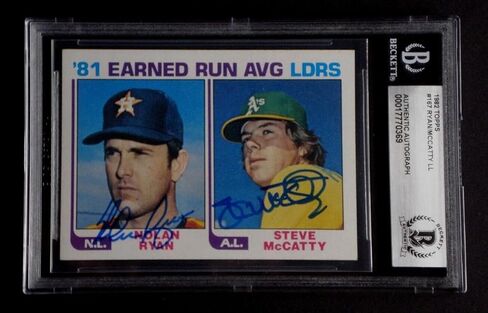 Nolan Ryan Steve Mccatty Signed 1982 Topps Card #167 Beckett Autograph Baseball. - Baseball Slabbed Autographed Cards in Saudi Arabia