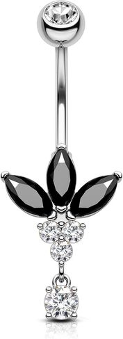 COCHARM Black Lotus Belly Button Rings, 14G Gold Dangle Belly Navel Rings for Women, Stainless Steel Belly Navel Piercing Jewelry in Kuwait