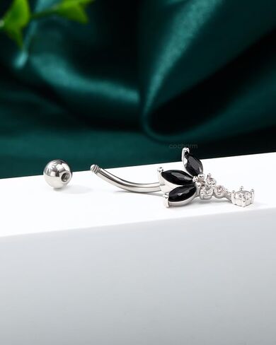 COCHARM Black Lotus Belly Button Rings, 14G Gold Dangle Belly Navel Rings for Women, Stainless Steel Belly Navel Piercing Jewelry in Kuwait
