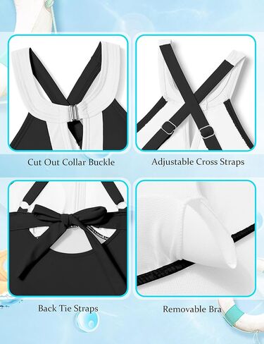 Girls Swimsuit One Piece High Neck Swimsuits Cutout Color Block Girls Bathing Suits Cross Tie Back Swimwear 9-16Y in Kuwait