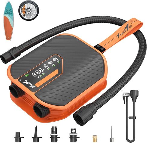 Towertop 10500mAh Paddle Board Board Pump -50psi قابلة لإعادة الشحن SUP/CAR PUMP مرحلة مزدوجة (التضخم والانحراف) مع مروحة التبريد ، 8 فوهات ، شاشة HD LCD - للوحات المجداف ، التضخم ، قوارب الكاياك ، السيارة in Kuwait