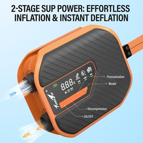 Towertop 10500mAh Paddle Board Board Pump -50psi قابلة لإعادة الشحن SUP/CAR PUMP مرحلة مزدوجة (التضخم والانحراف) مع مروحة التبريد ، 8 فوهات ، شاشة HD LCD - للوحات المجداف ، التضخم ، قوارب الكاياك ، السيارة in Kuwait