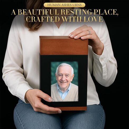 Wooden Urn for Human Ashes – Handcrafted Memorial Box with Photo Frame – Large Capacity Urn (270 lbs) with Velvet Bag – Beautiful Tribute Keepsake for Loved Ones in Kuwait