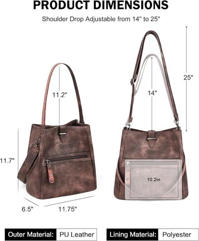 FADEON Bucket Bag for Women Purses and Handbags Designer Hobo Bags for Women Crossbody PU Leather Shoulder Bag Trendy Brown in Saudi Arabia
