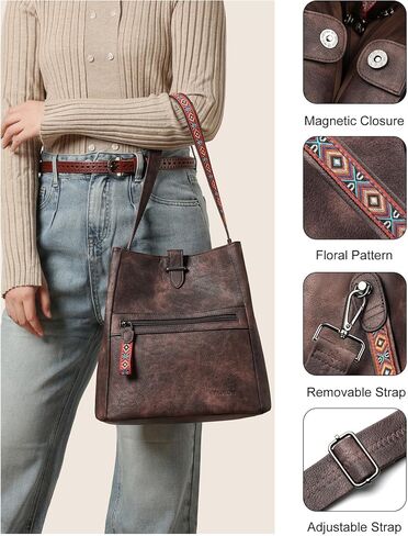 FADEON Bucket Bag for Women Purses and Handbags Designer Hobo Bags for Women Crossbody PU Leather Shoulder Bag Trendy Brown in Saudi Arabia