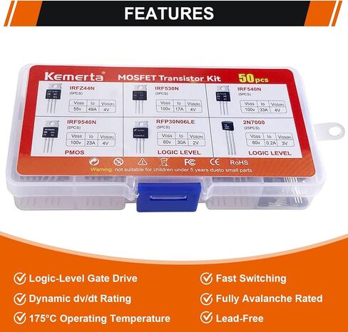 6 القيم 50 PCS MOSFET Transistor Kit ، IRFZ44N IRF530N IRF540N RFP30N06LE 2N7000 IRF9540 N Channel P chann in Saudi Arabia