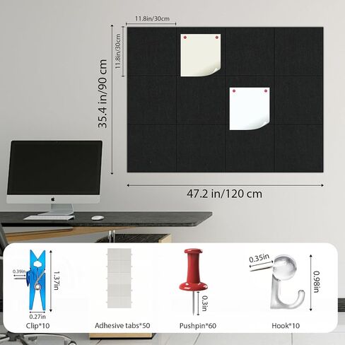 Black Love Cork Board 48 "x36" 12 pcs ， لوحة نشرة المكتب البديلة ، بلاط الجدران المحسوسة مع زحام ذاتي ومستحضرات دبوس كبيرة للديكور الجدران المنزلية in Saudi Arabia