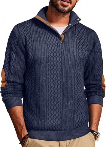Men's Casual Sweatshirt Pullover Sweater Casual Long Sleeve Stand Collar Quarter Button Sweaters in Kuwait