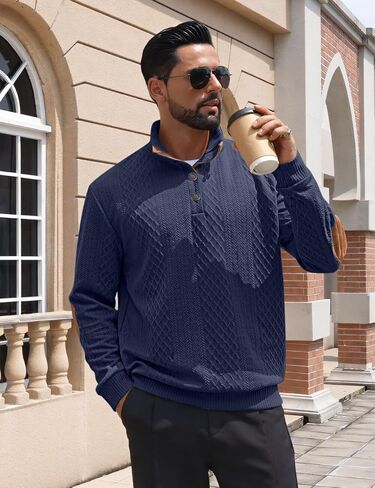 Men's Casual Sweatshirt Pullover Sweater Casual Long Sleeve Stand Collar Quarter Button Sweaters in Kuwait