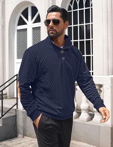 Men's Casual Sweatshirt Pullover Sweater Casual Long Sleeve Stand Collar Quarter Button Sweaters in Kuwait
