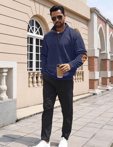 Men's Casual Sweatshirt Pullover Sweater Casual Long Sleeve Stand Collar Quarter Button Sweaters in Kuwait