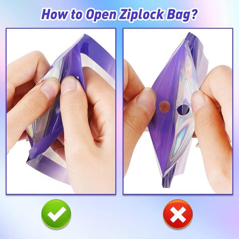 Funfery 100 Pack Back Tradient Hololographic Facs ، أكياس قابلة للاستمتاع Mylar مع سحاب ، حقيبة تغليف النوافذ الصافية ، حقيبة إحباط للرائحة لتخزين الطعام ، عينة من أكياس المجوهرات (2.7 × 3.9 بوصة ، أزرق أرجواني) in Kuwait