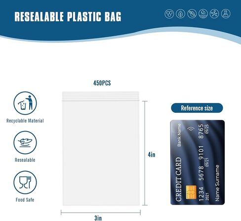 450 PCS Premium 3 × 4 بوصة أكياس المجوهرات البلاستيكية الصغيرة Ziplock ، وأكياس التعبئة والتغليف الصافية الصافية للتخزين ، والأعمال التجارية الصغيرة ، والحبوب ، والوجبات الخفيفة وملحقات السفر in Saudi Arabia