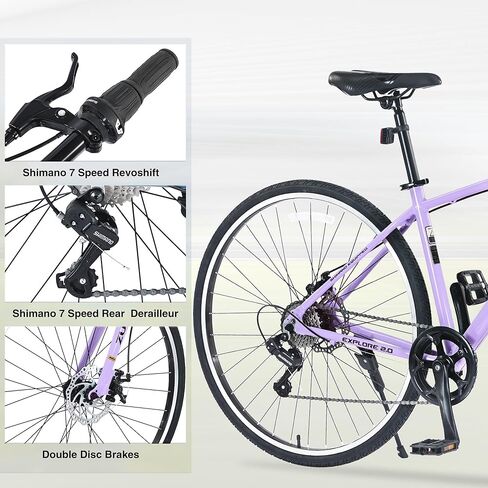 Meghna Road Bike Aluminium Frame 700C Wheel Wheel Handbar 7 Speed ​​Lightweight Hybrid Bike 700 × 35C Tyre للرجال جونيور للانتقال إلى العمل في الذهاب للتسوق in Saudi Arabia