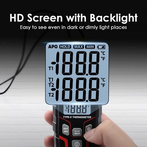 مقياس حرارة حراري رقمي ثنائي القناة K -Type Type مع تحقيقات حرارية من نوع 4 K ، -328 ~ 2501 ℉ Termocouple Tester مع شاشة الإضاءة الخلفية LED in Kuwait
