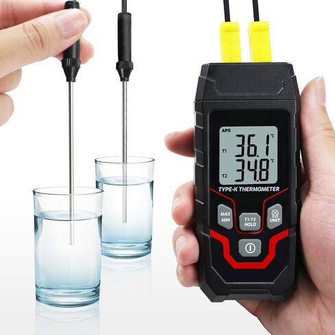 مقياس حرارة حراري رقمي ثنائي القناة K -Type Type مع تحقيقات حرارية من نوع 4 K ، -328 ~ 2501 ℉ Termocouple Tester مع شاشة الإضاءة الخلفية LED in Kuwait