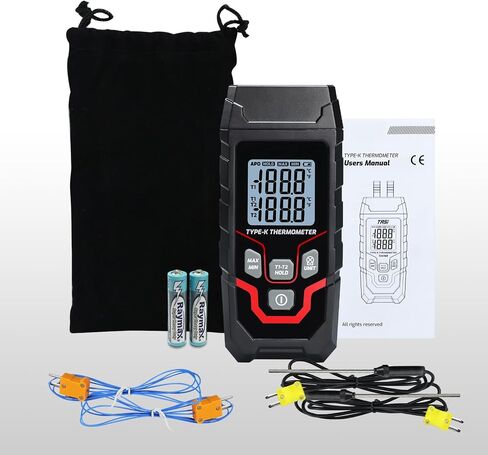 مقياس حرارة حراري رقمي ثنائي القناة K -Type Type مع تحقيقات حرارية من نوع 4 K ، -328 ~ 2501 ℉ Termocouple Tester مع شاشة الإضاءة الخلفية LED in Kuwait