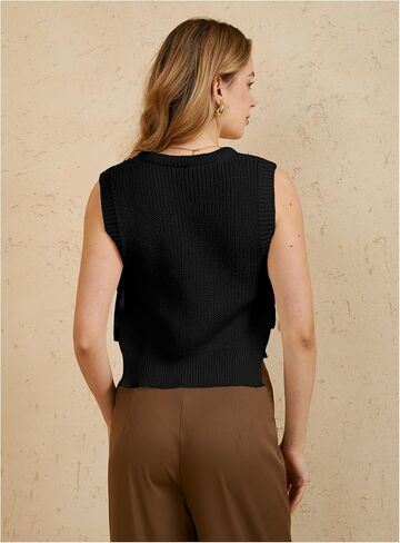 MakeMeChic Women's Tie Side Split Hem Crochet Knitted Sweater Vest Sleeveless Crew Neck Sweaters Tank Top in Saudi Arabia
