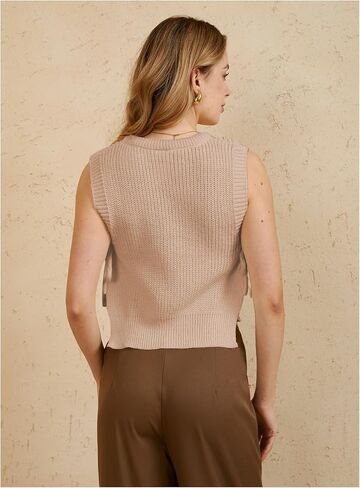 MakeMeChic Women's Tie Side Split Hem Crochet Knitted Sweater Vest Sleeveless Crew Neck Sweaters Tank Top in Saudi Arabia