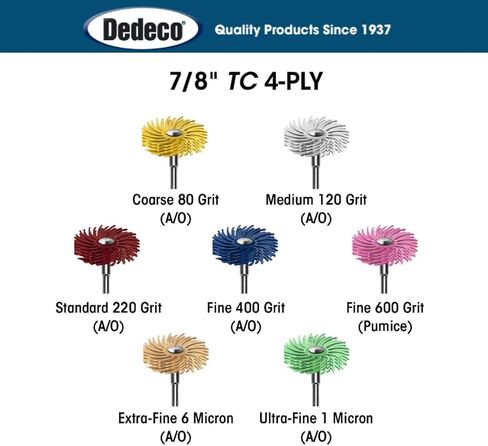 DEDECO SUNBURST - 7/8 بوصة TC 4 -PLY DYRIAL DIRSTS - مجموعة أدوات تنظيف وتلميع بالحرارة الدقيقة ، متنوعة: 1 من كل 7 قوام حصباء 3/32 بوصة (2.35 ملم) (7 قطعة) in Saudi Arabia