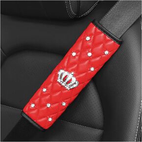 Mandark Bling Car Seatbelt Cover, 2PCS Rhinestones Crown Vehicle Seat Belt Strap Cushion Pad, Diamond Automotive Interior Shoulder Neck Harness Protector Accessories, Universal Fit(Black) in Kuwait