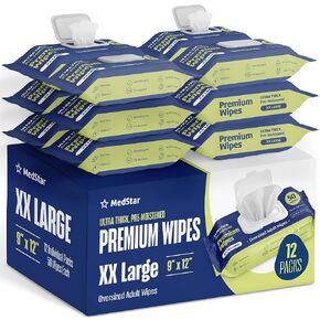 مناديات البالغة كبيرة 9 "x12"-مناشفات سميكة يمكن التخلص منها للرعاية المسنين والاستحمام البديلة-خالية من العطور مع الوجه-4 حزم + 8 مناديل السفر in Kuwait