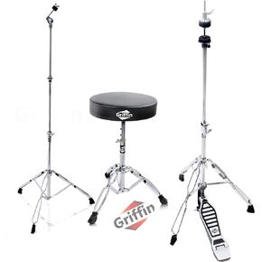 GRIFFIN Drum Hardware Kit (Percussion TiltPro X Edition) 3 Pack – Hi-Hat Pedal, Drum Throne & Cymbal Stand – Chrome Drum Gear for Mounting Crash, Ride & Splash Cymbals in Kuwait