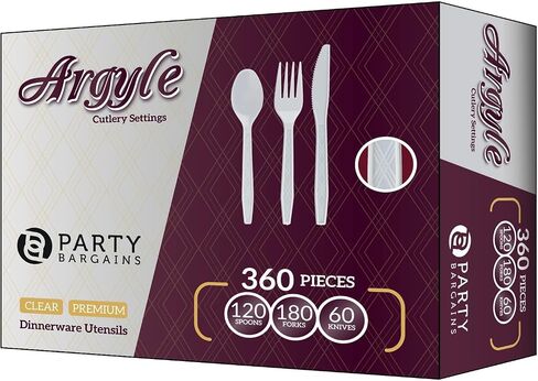 Party Bargains Disposable Cutlery set, SAPPHIRE Design, Clear Color, 360 Pieces: 180 Forks, 120 Spoons, 60 Knives in Kuwait
