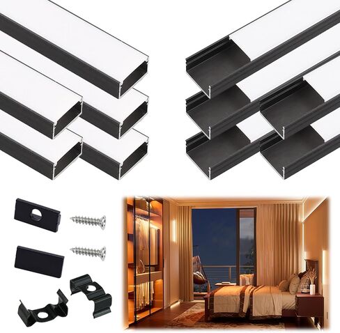 Muzata 10pack 3.3ft/1m قناة LED أوسع قناة أسود LED قناة الناشر مع الغطاء الأبيض حليبي U102 BW 1M in Kuwait