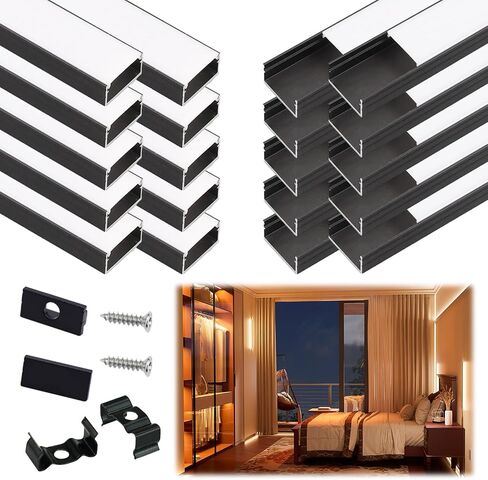 Muzata 10Pack 3.3FT/1M Wider LED Channel Black Aluminum LED Diffuser Channel with Milky White Cover U102 BW 1M in Saudi Arabia
