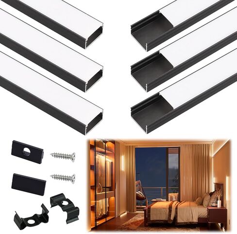 Muzata 10pack 3.3ft/1m قناة LED أوسع قناة أسود LED قناة الناشر مع الغطاء الأبيض حليبي U102 BW 1M in Kuwait