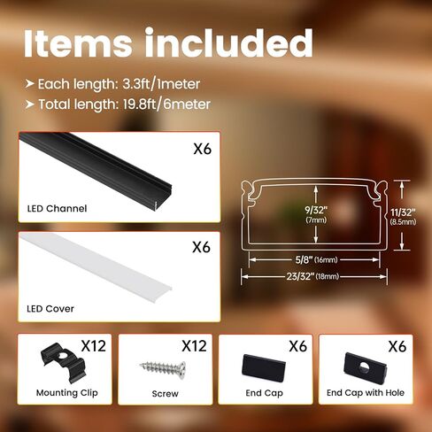 Muzata 10pack 3.3ft/1m قناة LED أوسع قناة أسود LED قناة الناشر مع الغطاء الأبيض حليبي U102 BW 1M in Kuwait