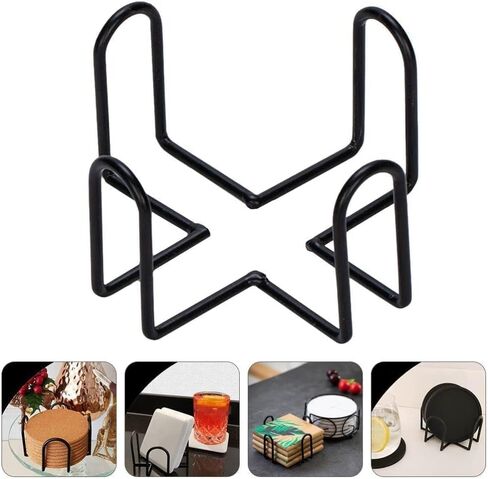 1 Pc Black Iron Coaster Holder Metal Storage Rack Coasters Shelf for Both Round and Square Coasters, Bar Bar Tools(4.40 X 4.40 X 2.48in) in Saudi Arabia