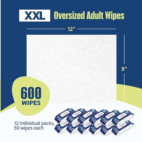 مناديات البالغة كبيرة 9 "x12"-مناشفات سميكة يمكن التخلص منها للرعاية المسنين والاستحمام البديلة-خالية من العطور مع الوجه-4 حزم + 8 مناديل السفر in Kuwait