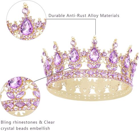 CAVETEE Crystal Tiaras and Crowns for Women Full Round Queen Crown for Women Bridal Wedding Prom Princess Hair Headbands Birthday Decorations Birthday Crown Cake Topper(Red and Gold) in Saudi Arabia