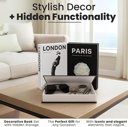 Faux Decorative Bookend - Decorative Books - Boxes for Coffee Table, Bookshelf Decor - Fake Books for Home Decor, Photo Box Storing Memories - Set of 3 Units- Ref: Cities in Kuwait