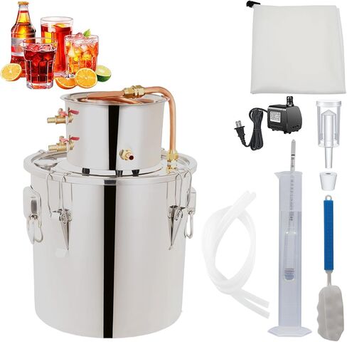 Alcohol Still 8 GAL 3 Pots Shine Still Distillery Kit for Alcohol Stainless Copper Tube Complete with Thumper Keg Water Pump Metal Thermometer Airlock Brew Bag Proof Alcoholmeter Test Kit in Kuwait