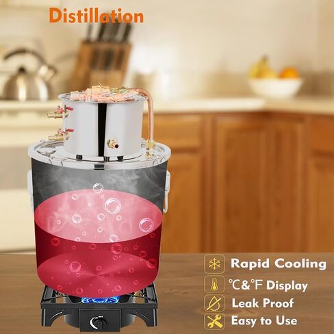 Alcohol Still 8 GAL 3 Pots Shine Still Distillery Kit for Alcohol Stainless Copper Tube Complete with Thumper Keg Water Pump Metal Thermometer Airlock Brew Bag Proof Alcoholmeter Test Kit in Kuwait