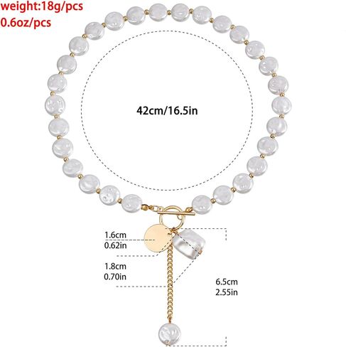 Baroque Pearl Necklace for Women Pearl OT Clasp Necklace Toggle Clasp Pearl Necklace Gold Coin Pendant Necklace Paperclip Link Chain Necklace Baroque Pearl Birthday Jewelry in Saudi Arabia