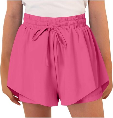 Kids Girls Flowy Shorts 2 in 1 Athletic Shorts Drawstring Gym Shorts Elastic Running Shorts for Dance Workout 6-15 Y in Kuwait