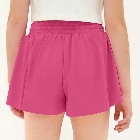 Kids Girls Flowy Shorts 2 in 1 Athletic Shorts Drawstring Gym Shorts Elastic Running Shorts for Dance Workout 6-15 Y in Kuwait